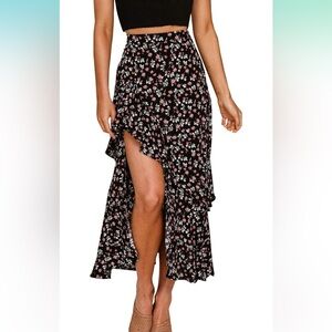 Floral Midi Skirt with Ruffle Hem